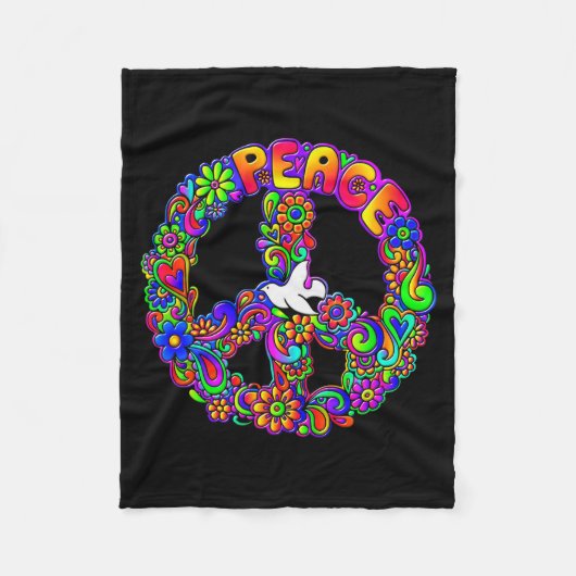 Funny Hipe Flower Wer Peace Sign Tee  Fleecedecke (Vorderseite)