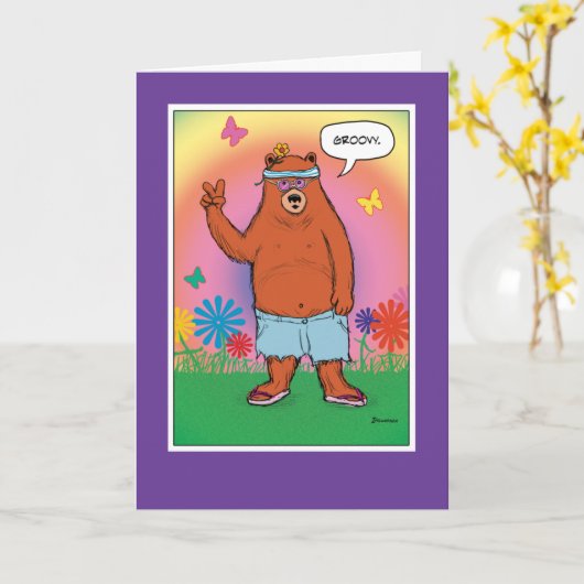 Funny Hippie Bear Tag Geburtstag Karte (Gelbe Blume)
