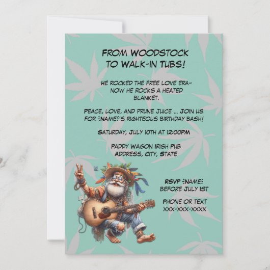 Funny Hippie Birthday-Groovy Old Man Party Einladung (Vorderseite)