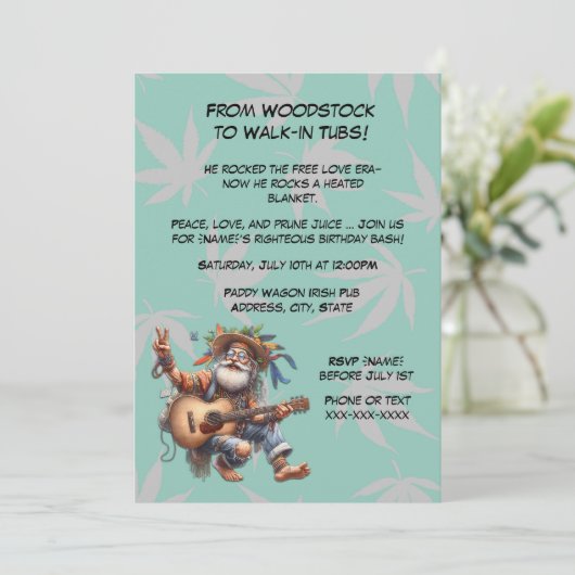 Funny Hippie Birthday-Groovy Old Man Party Einladung (Stehend Vorderseite)