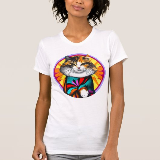 Funny Hippie Cat T-Shirt (Vorderseite)
