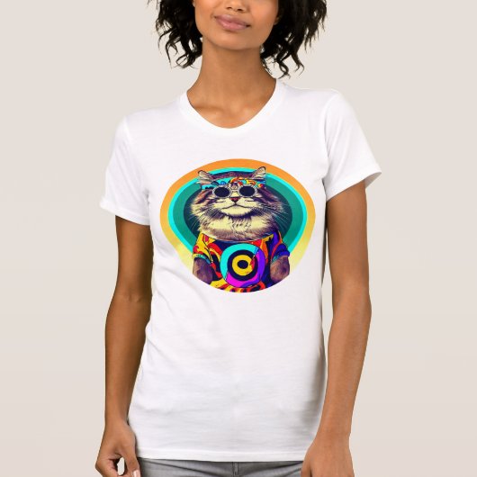 Funny Hippie Cat T-Shirt (Vorderseite)