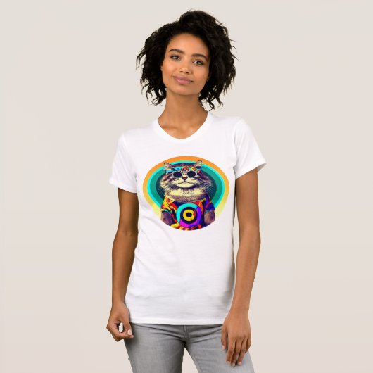 Funny Hippie Cat T-Shirt (Vorne ganz)