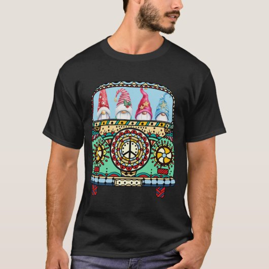 Funny hippie gnomes fliegen Frieden Camping van ca T-Shirt (Vorderseite)