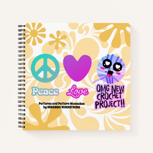 Funny Hippie Peace Liebe Häkelmuster Notebook Notizblock (Vorderseite)