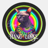 Funny Hippie Sphynx Cat Runder Aufkleber (Vorderseite)