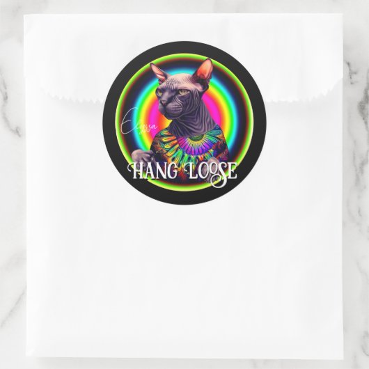 Funny Hippie Sphynx Cat Runder Aufkleber (Tasche)
