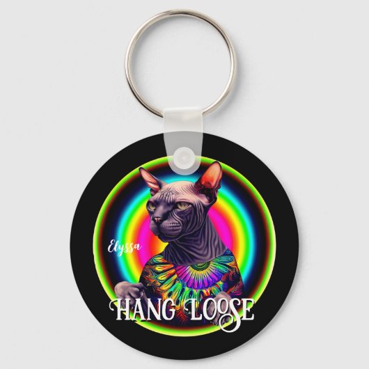 Funny Hippie Sphynx Cat Schlüsselanhänger (Vorderseite)