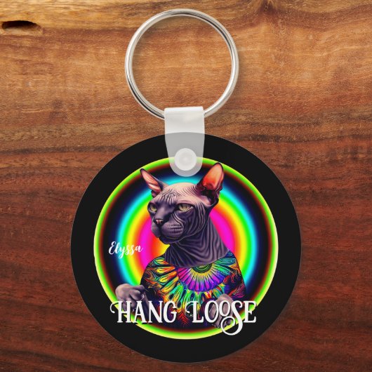 Funny Hippie Sphynx Cat Schlüsselanhänger (Rückseite)