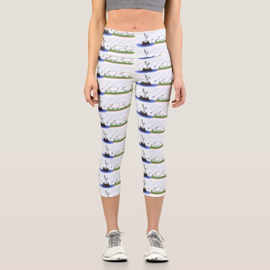 Funny hippo birdie zwei schafe capri leggings (Vorderseite)