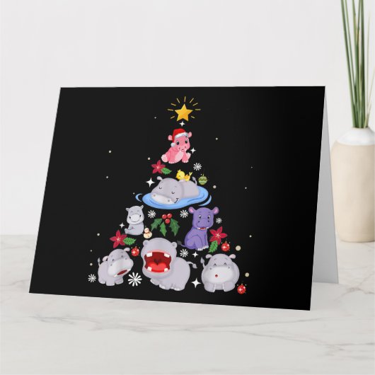 Funny Hippo Christmas Tree | Xmas Hippopotamus Karte (Vorderseite)