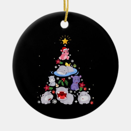 Funny Hippo Christmas Tree | Xmas Hippopotamus Keramik Ornament (Vorne)