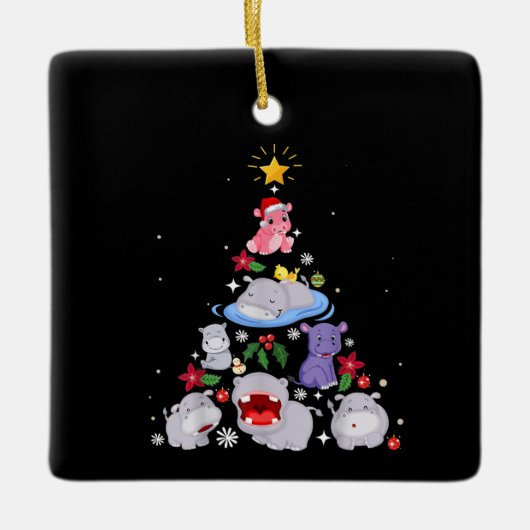 Funny Hippo Christmas Tree | Xmas Hippopotamus Keramikornament (Vorderseite)