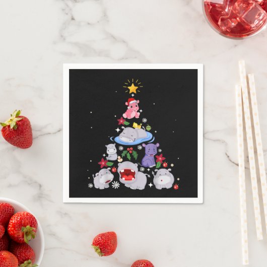 Funny Hippo Christmas Tree | Xmas Hippopotamus Serviette (Beispiel)