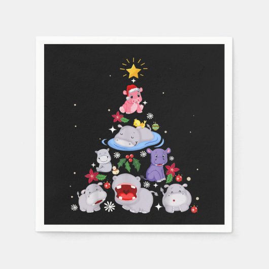 Funny Hippo Christmas Tree | Xmas Hippopotamus Serviette (Vorderseite)