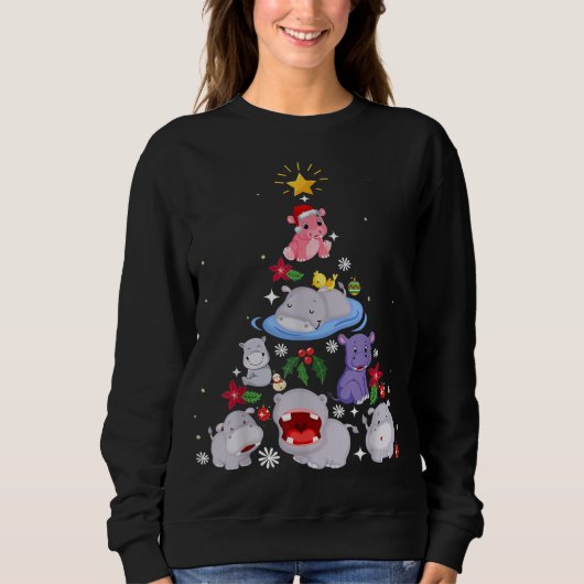 Funny Hippo Christmas Tree | Xmas Hippopotamus Sweatshirt (Vorderseite)