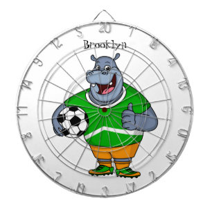 Funny Hippo Fußballspieler Cartoon Illustration Dartscheibe