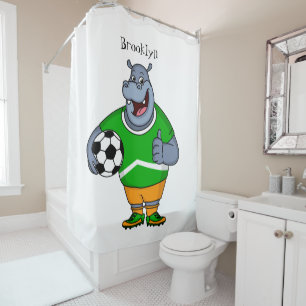 Funny Hippo Fußballspieler Cartoon Illustration Duschvorhang