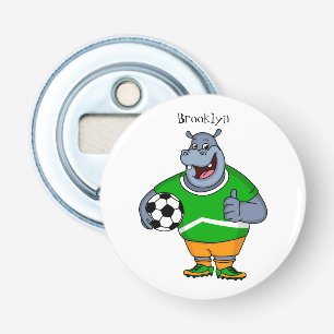 Funny Hippo Fußballspieler Cartoon Illustration Flaschenöffner