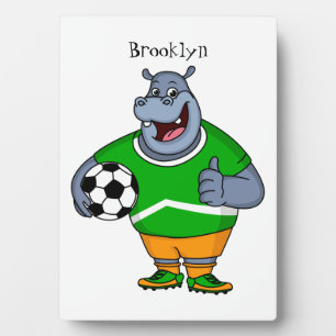 Funny Hippo Fußballspieler Cartoon Illustration Fotoplatte