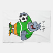 Funny Hippo Fußballspieler Cartoon Illustration Geschirrtuch (Horizontal)