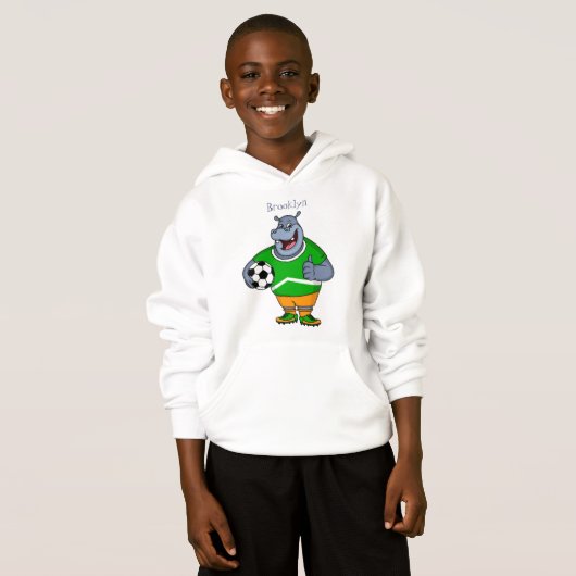 Funny Hippo Fußballspieler Cartoon Illustration Hoodie (Vorne ganz)