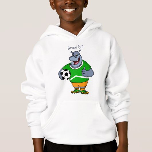 Funny Hippo Fußballspieler Cartoon Illustration Hoodie (Vorderseite)