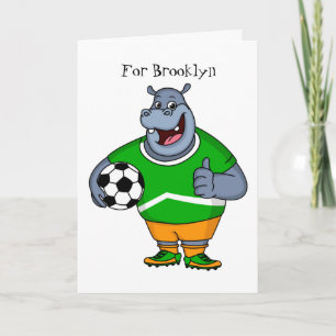 Funny Hippo Fußballspieler Cartoon Illustration Karte