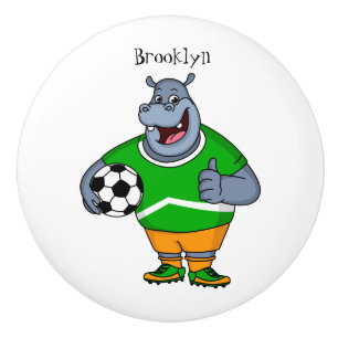 Funny Hippo Fußballspieler Cartoon Illustration Keramikknauf