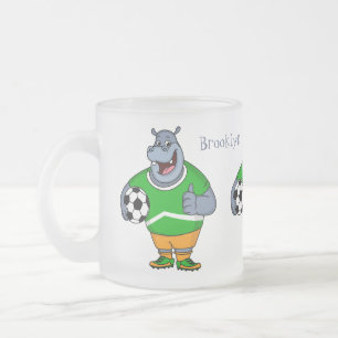 Funny Hippo Fußballspieler Cartoon Illustration Mattglastasse
