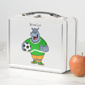 Funny Hippo Fußballspieler Cartoon Illustration Metall Brotdose (Beispiel)