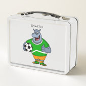 Funny Hippo Fußballspieler Cartoon Illustration Metall Brotdose (Rückseite)