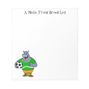 Funny Hippo Fußballspieler Cartoon Illustration Notizblock