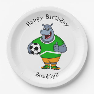 Funny Hippo Fußballspieler Cartoon Illustration Pappteller