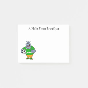 Funny Hippo Fußballspieler Cartoon Illustration Post-it Klebezettel