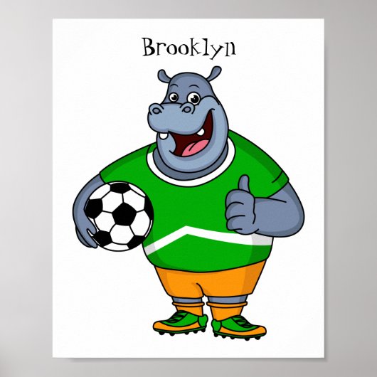 Funny Hippo Fußballspieler Cartoon Illustration Poster (Vorne)