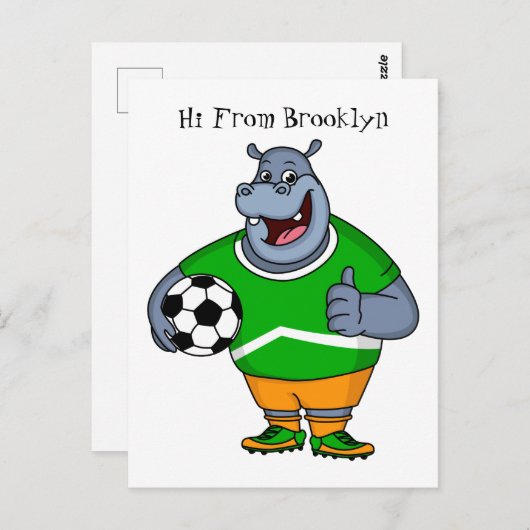 Funny Hippo Fußballspieler Cartoon Illustration Postkarte (Vorne/Hinten)
