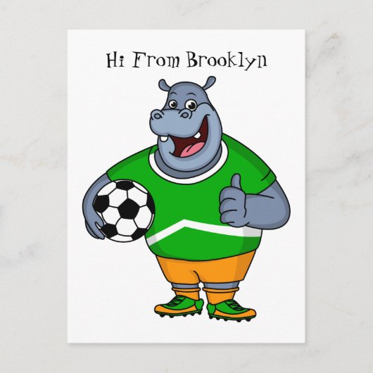 Funny Hippo Fußballspieler Cartoon Illustration Postkarte (Vorderseite)