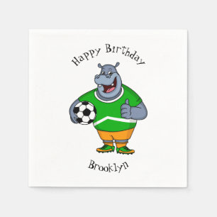 Funny Hippo Fußballspieler Cartoon Illustration Serviette