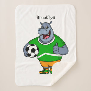 Funny Hippo Fußballspieler Cartoon Illustration Sherpadecke