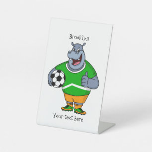 Funny Hippo Fußballspieler Cartoon Illustration Sockelschild