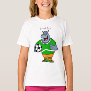 Funny Hippo Fußballspieler Cartoon Illustration T-Shirt