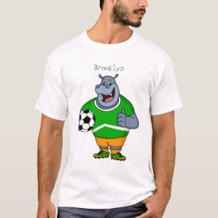 Funny Hippo Fußballspieler Cartoon Illustration T-Shirt