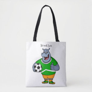 Funny Hippo Fußballspieler Cartoon Illustration Tasche
