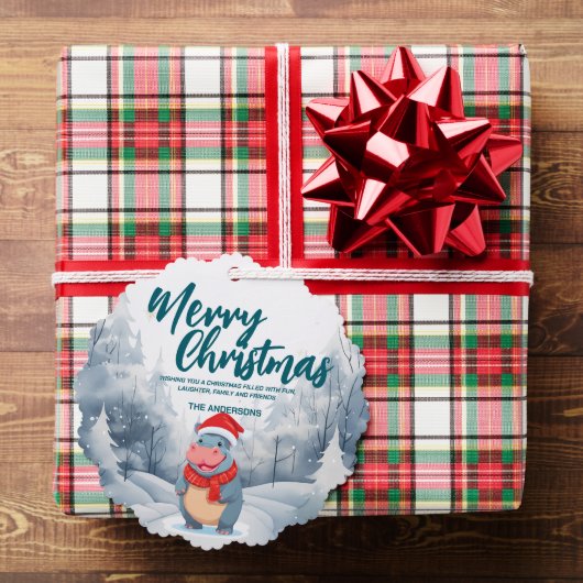 Funny Hippo Merry Xmas Baum Schnee Feier Ornament Karte (Insitu (Geschenk))