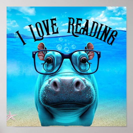 Funny Hippo mit Brille I Liebe Lesebuchbibliothek Poster (Vorne)