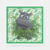 Funny Hippo mit grünem Palm Blätter Papier Napkin Serviette (Vorderseite)