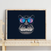 Funny Hippo | Mit Sonnenbrille Mauer drucken Poster