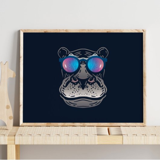 Funny Hippo | Mit Sonnenbrille Mauer drucken Poster