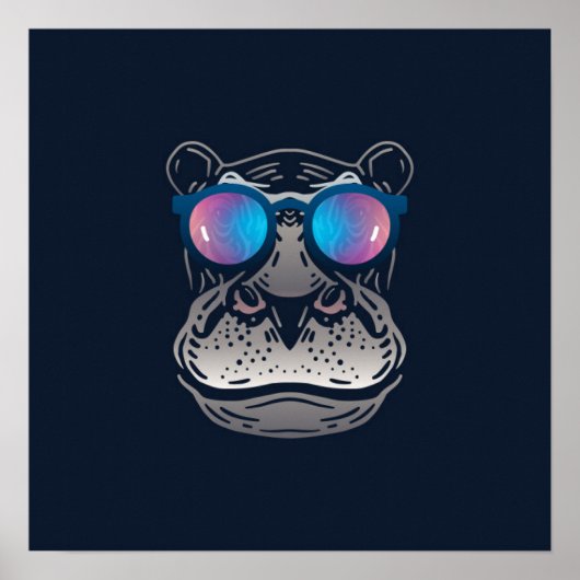 Funny Hippo | Mit Sonnenbrille Mauer drucken Poster (Vorne)